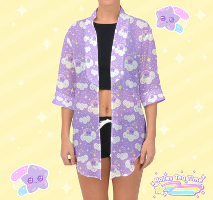 Shooting Star Clouds Purple Open Front Chiffon Peignoir [Made To Order]