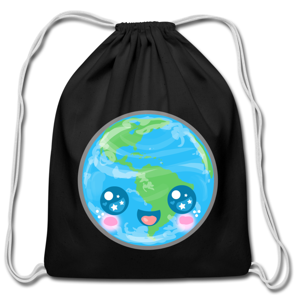 Kawaii Earth Cotton Drawstring Bag [SPOD] - black