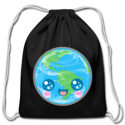 Kawaii Earth Cotton Drawstring Bag [SPOD] - black