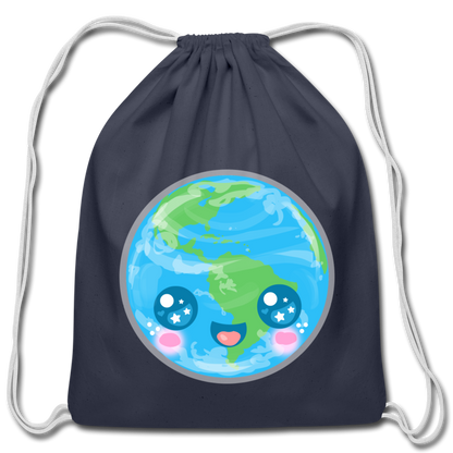 Kawaii Earth Cotton Drawstring Bag [SPOD] - navy