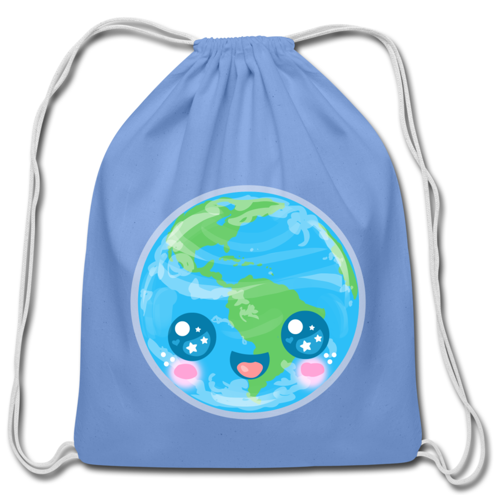 Kawaii Earth Cotton Drawstring Bag [SPOD] - carolina blue