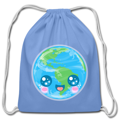 Kawaii Earth Cotton Drawstring Bag [SPOD] - carolina blue
