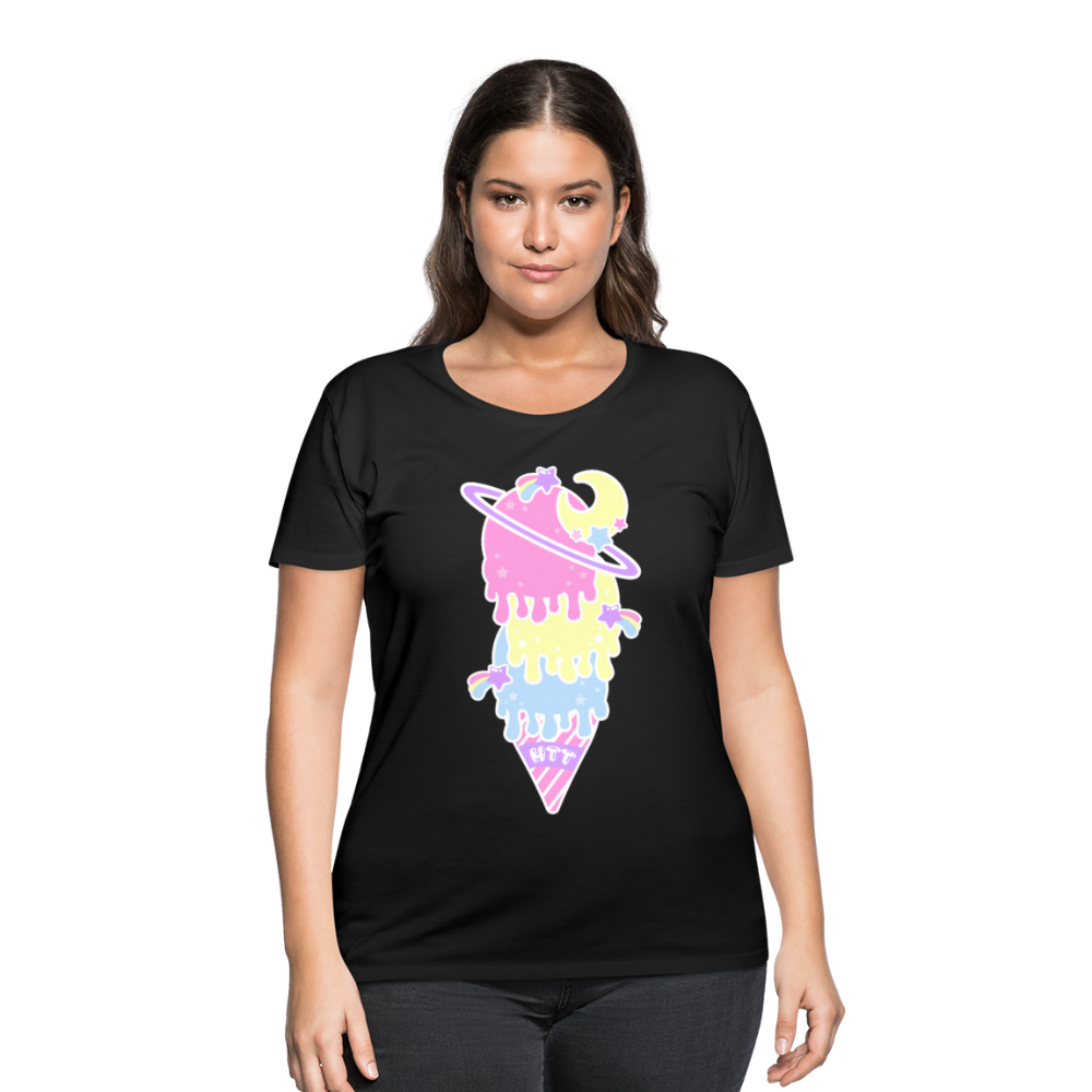 Kawaii cosmic melty ice cream Women’s Plus Size Curvy T-Shirt - black