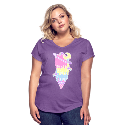 Kawaii cosmic melty ice cream Women's Tri-Blend V-Neck T-Shirt - purple heather