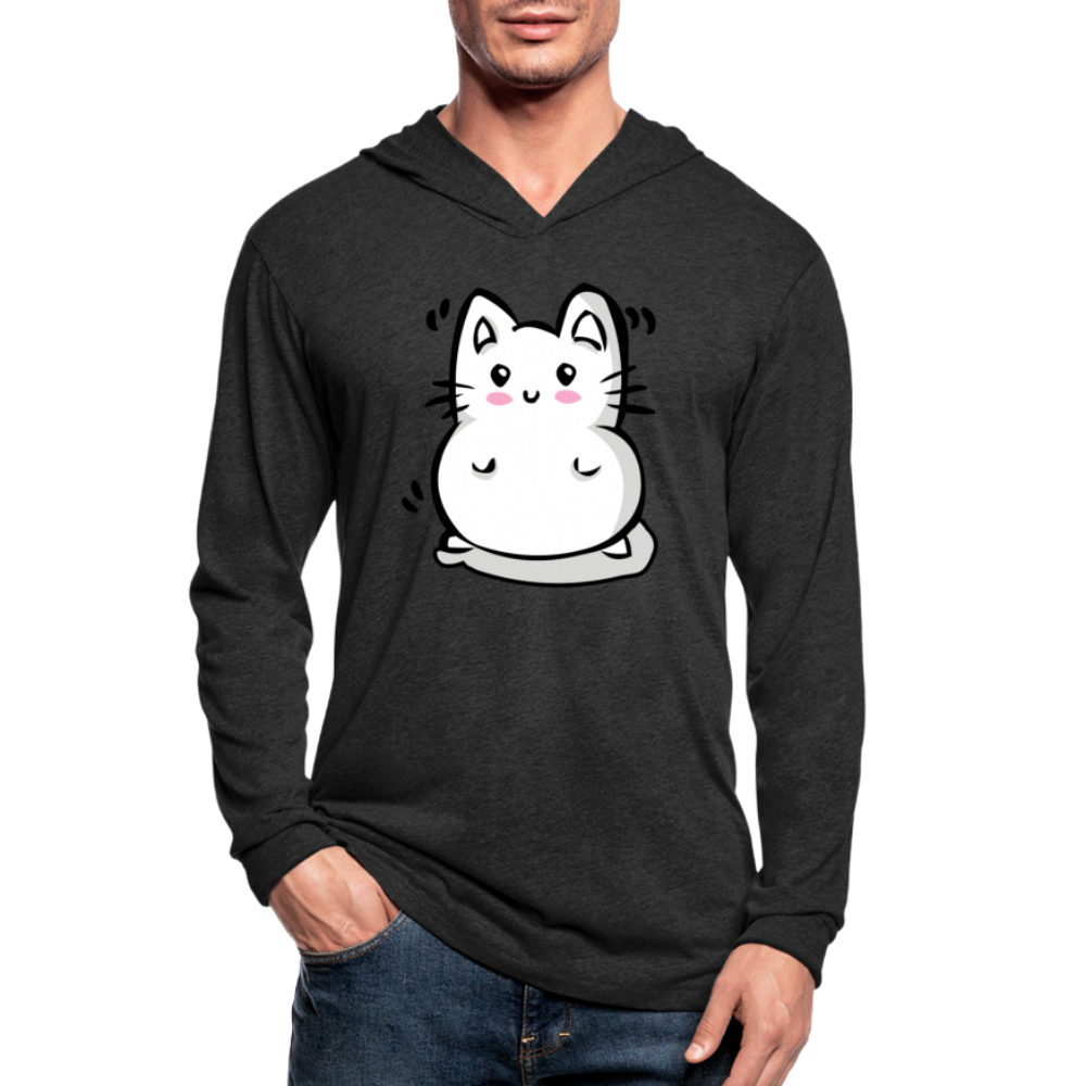 Marshmallow Kitty Unisex Tri-Blend Long Sleeve Hooded T-Shirt - heather black