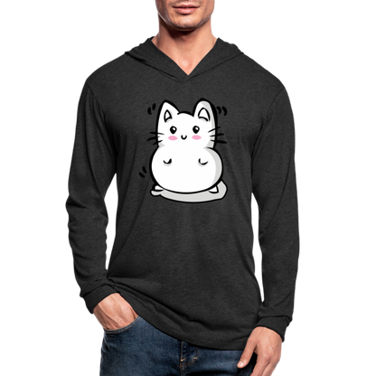 Marshmallow Kitty Unisex Tri-Blend Long Sleeve Hooded T-Shirt - heather black