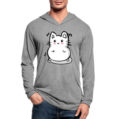 Marshmallow Kitty Unisex Tri-Blend Long Sleeve Hooded T-Shirt - heather gray