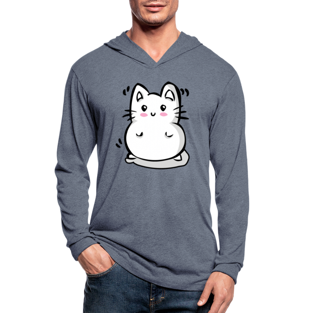 Marshmallow Kitty Unisex Tri-Blend Long Sleeve Hooded T-Shirt - heather blue