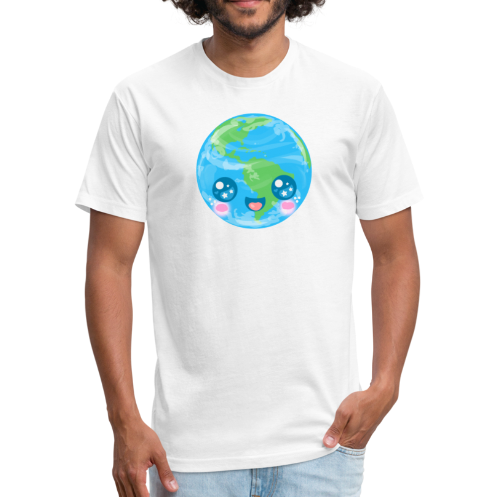 Kawaii Earth Fitted Cotton/Poly T-Shirt - white