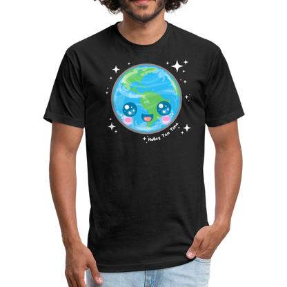 Kawaii Earth Fitted Cotton/Poly T-Shirt - black
