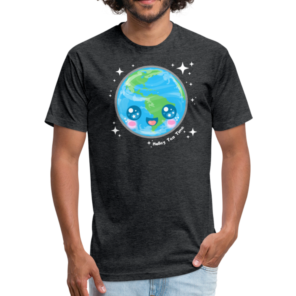 Kawaii Earth Fitted Cotton/Poly T-Shirt - heather black