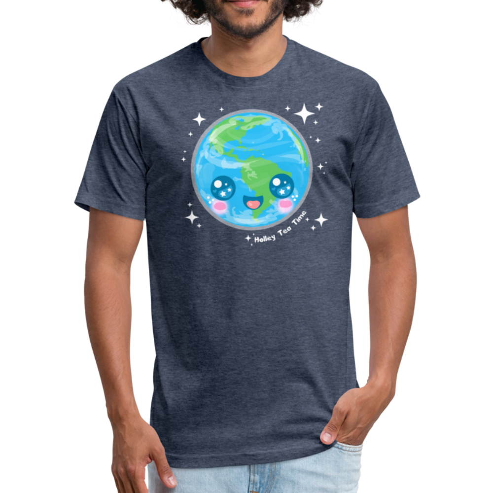 Kawaii Earth Fitted Cotton/Poly T-Shirt - heather navy