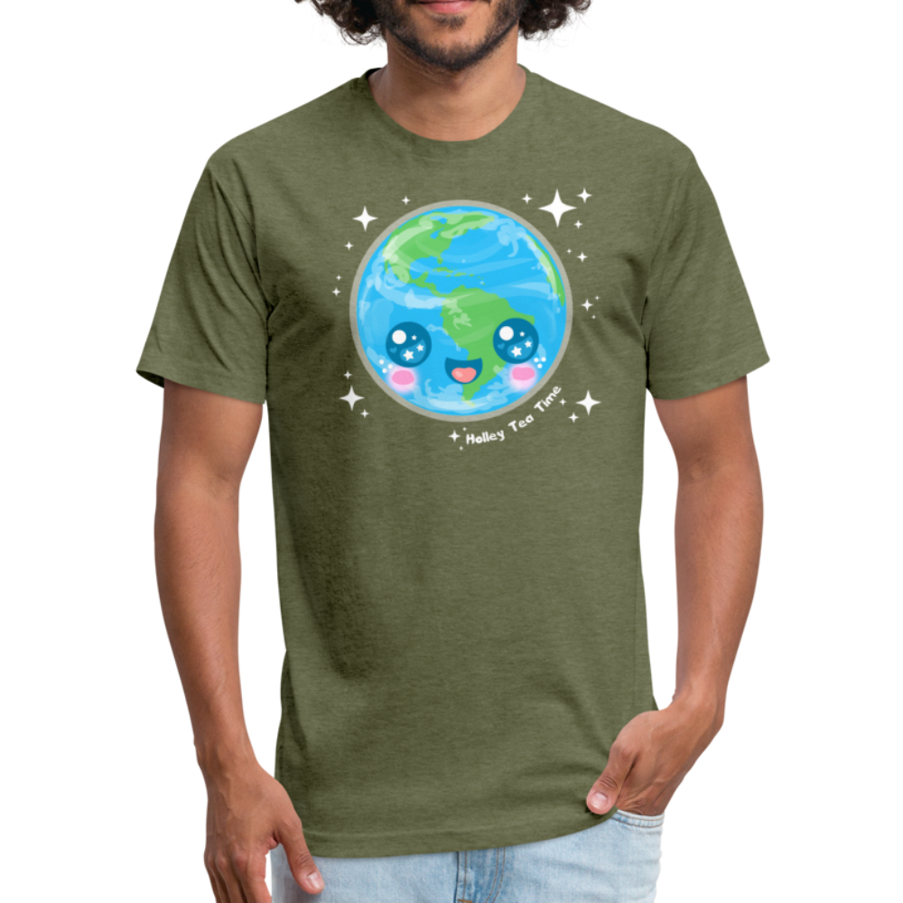 Kawaii Earth Fitted Cotton/Poly T-Shirt - heather military green