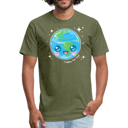 Kawaii Earth Fitted Cotton/Poly T-Shirt - heather military green