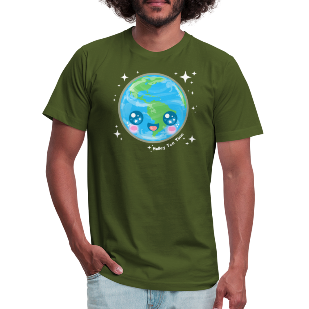 Kawaii Earth Unisex Jersey T-Shirt - olive