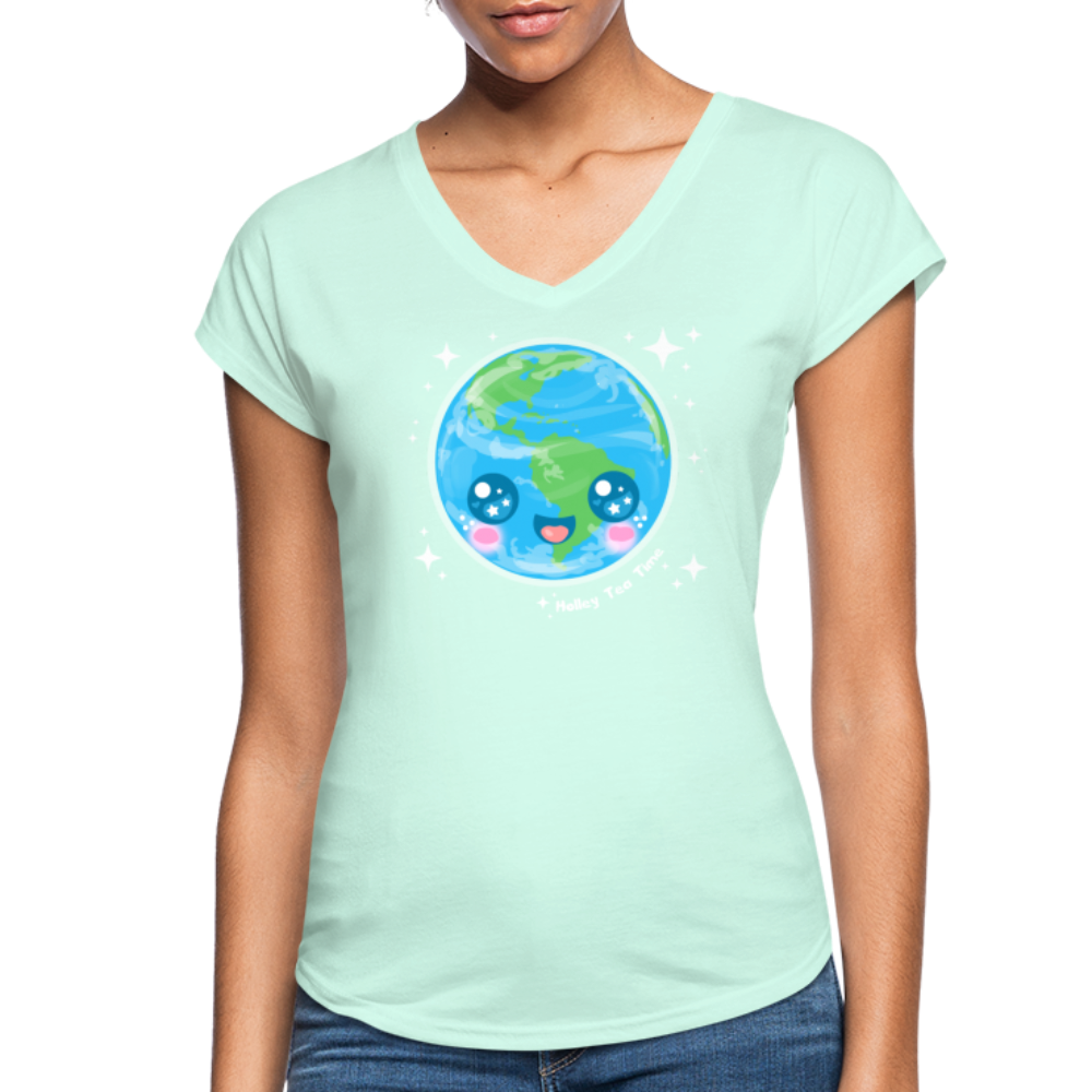 Kawaii Earth Women's Tri-Blend V-Neck T-Shirt - mint