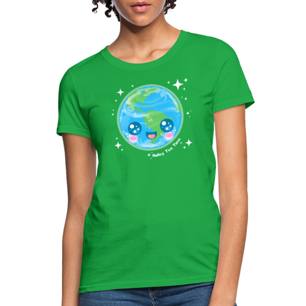 Kawaii Earth Women's T-Shirt - bright green