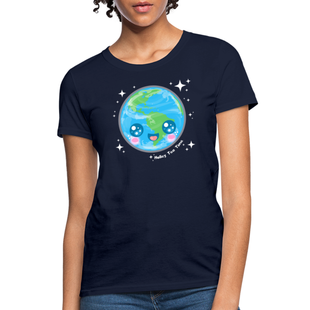 Kawaii Earth Women's T-Shirt - navy
