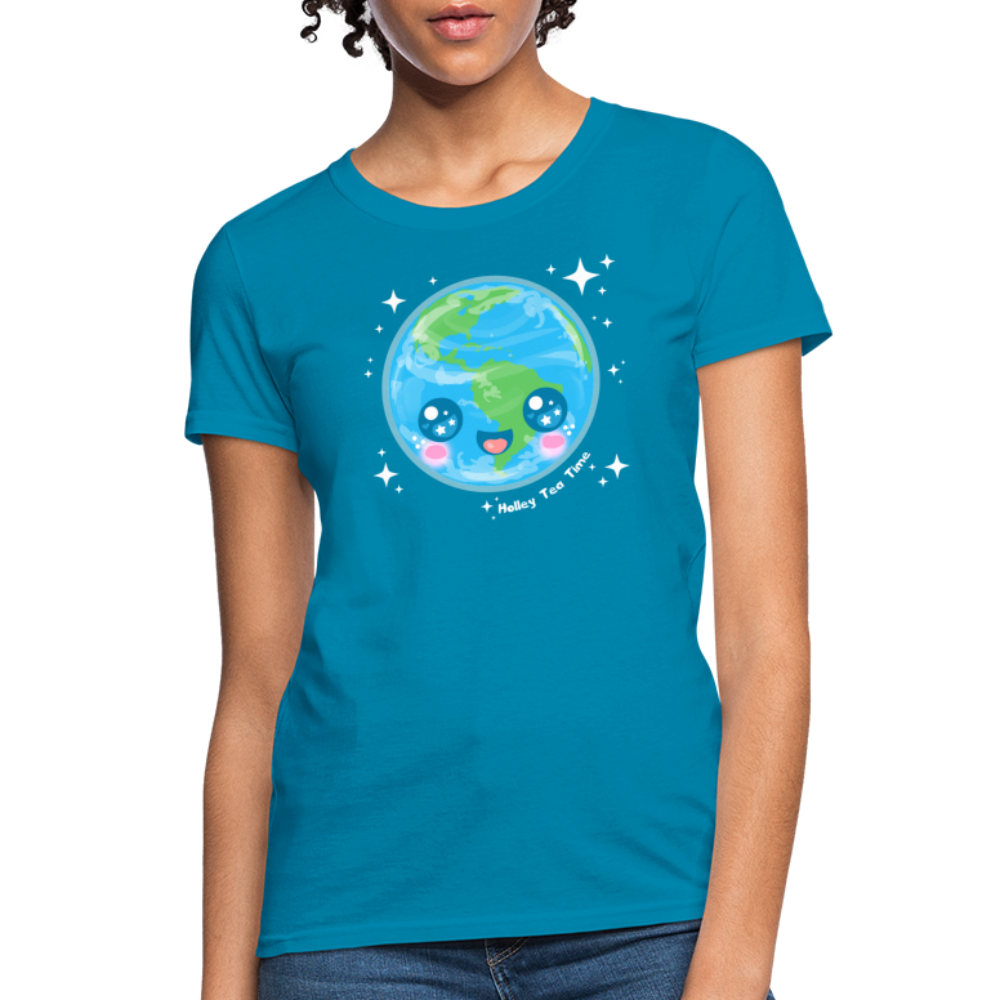 Kawaii Earth Women's T-Shirt - turquoise