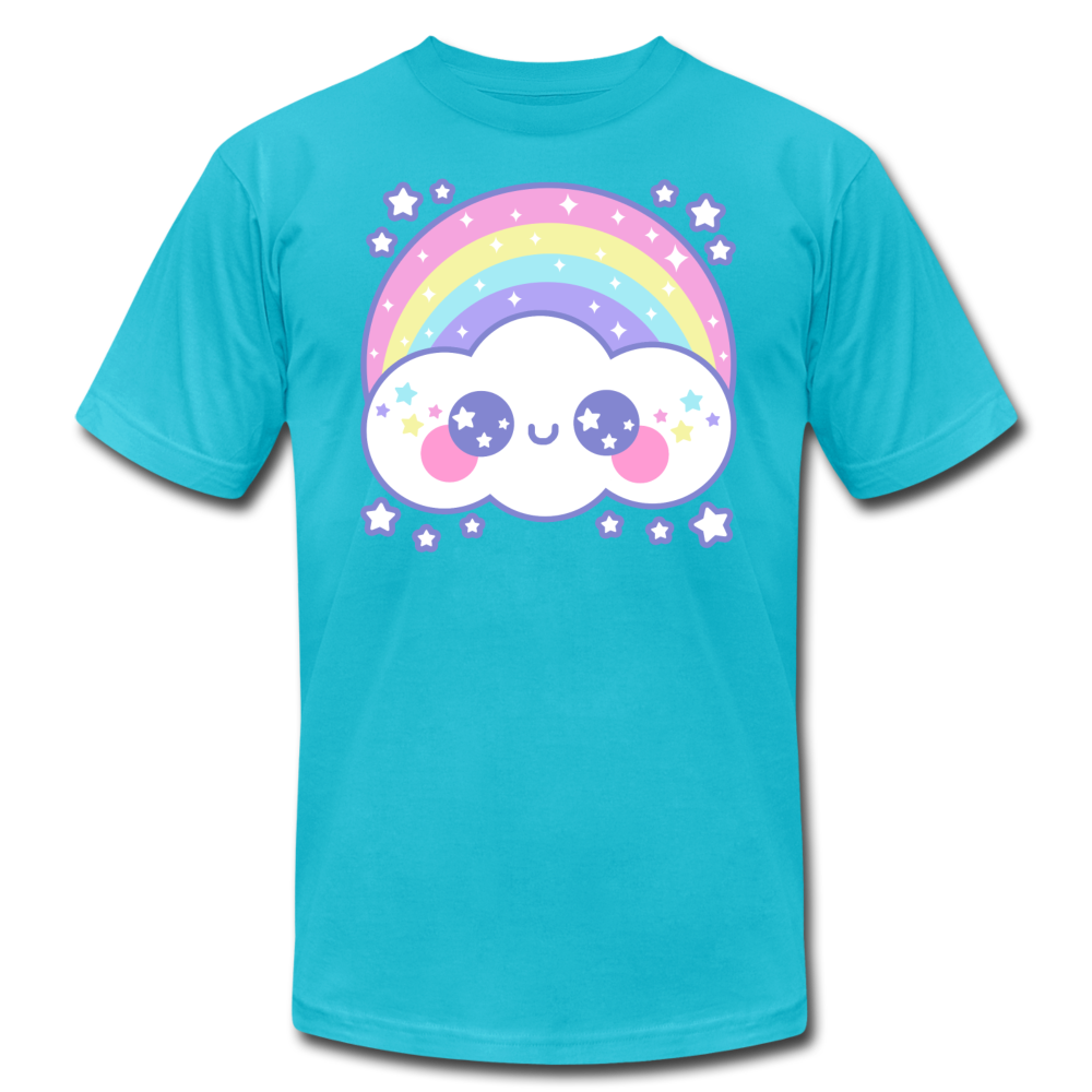 Happy Rainbow Cloud Unisex Jersey T-Shirt - turquoise