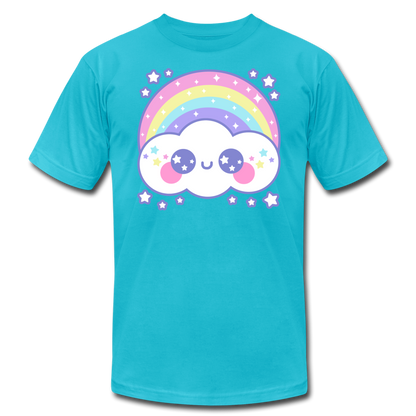 Happy Rainbow Cloud Unisex Jersey T-Shirt - turquoise