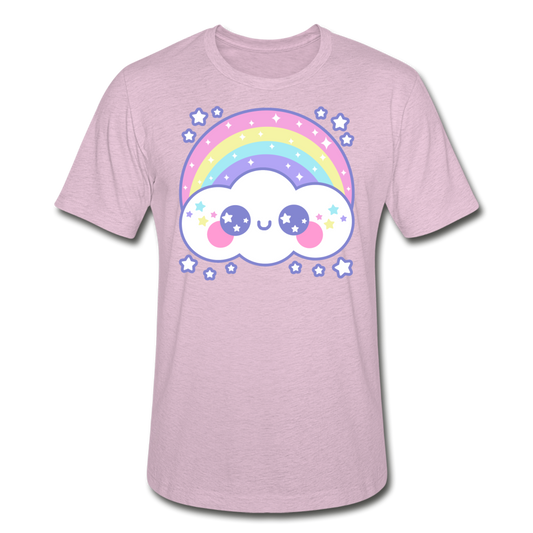 Happy Rainbow Cloud Unisex Heather Prism T-Shirt - heather prism lilac