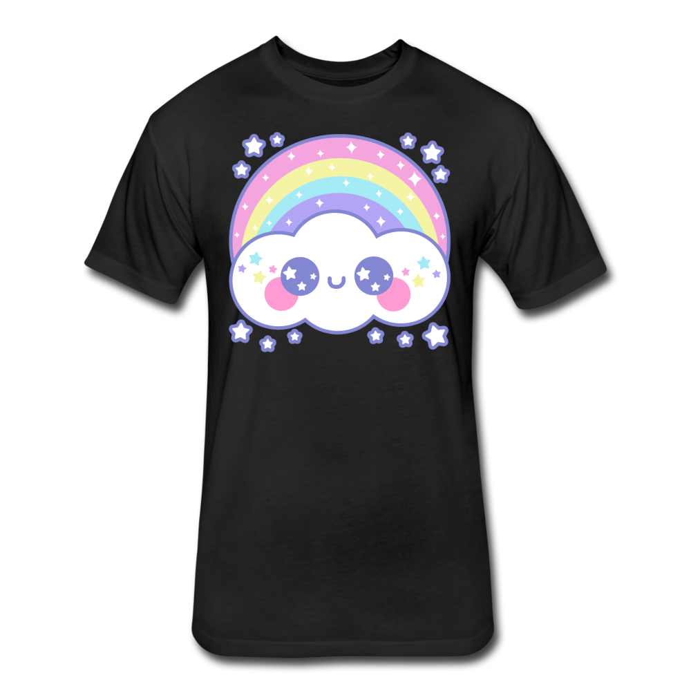 Happy Rainbow Cloud Fitted Cotton/Poly T-Shirt - black