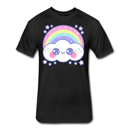 Happy Rainbow Cloud Fitted Cotton/Poly T-Shirt - black