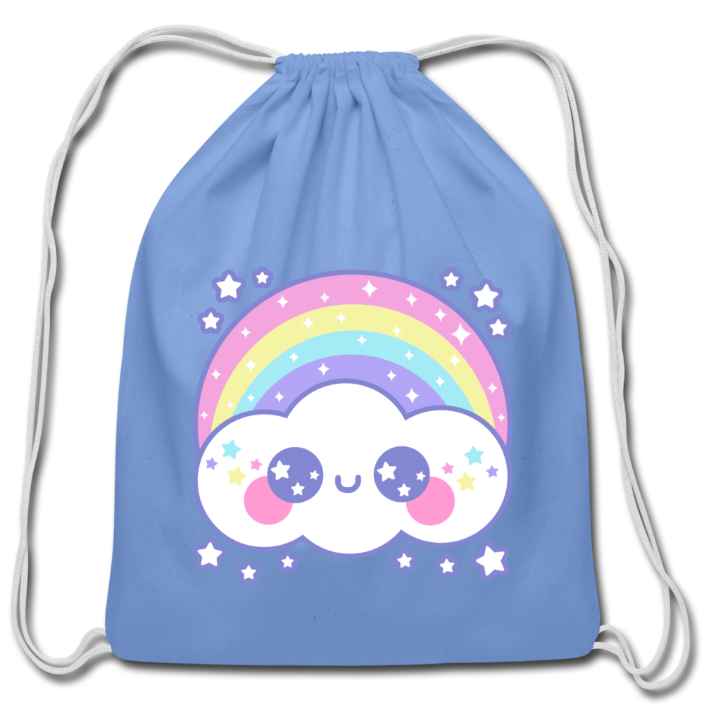 Happy Rainbow Cloud Cotton Drawstring Bag - carolina blue