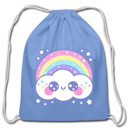Happy Rainbow Cloud Cotton Drawstring Bag - carolina blue