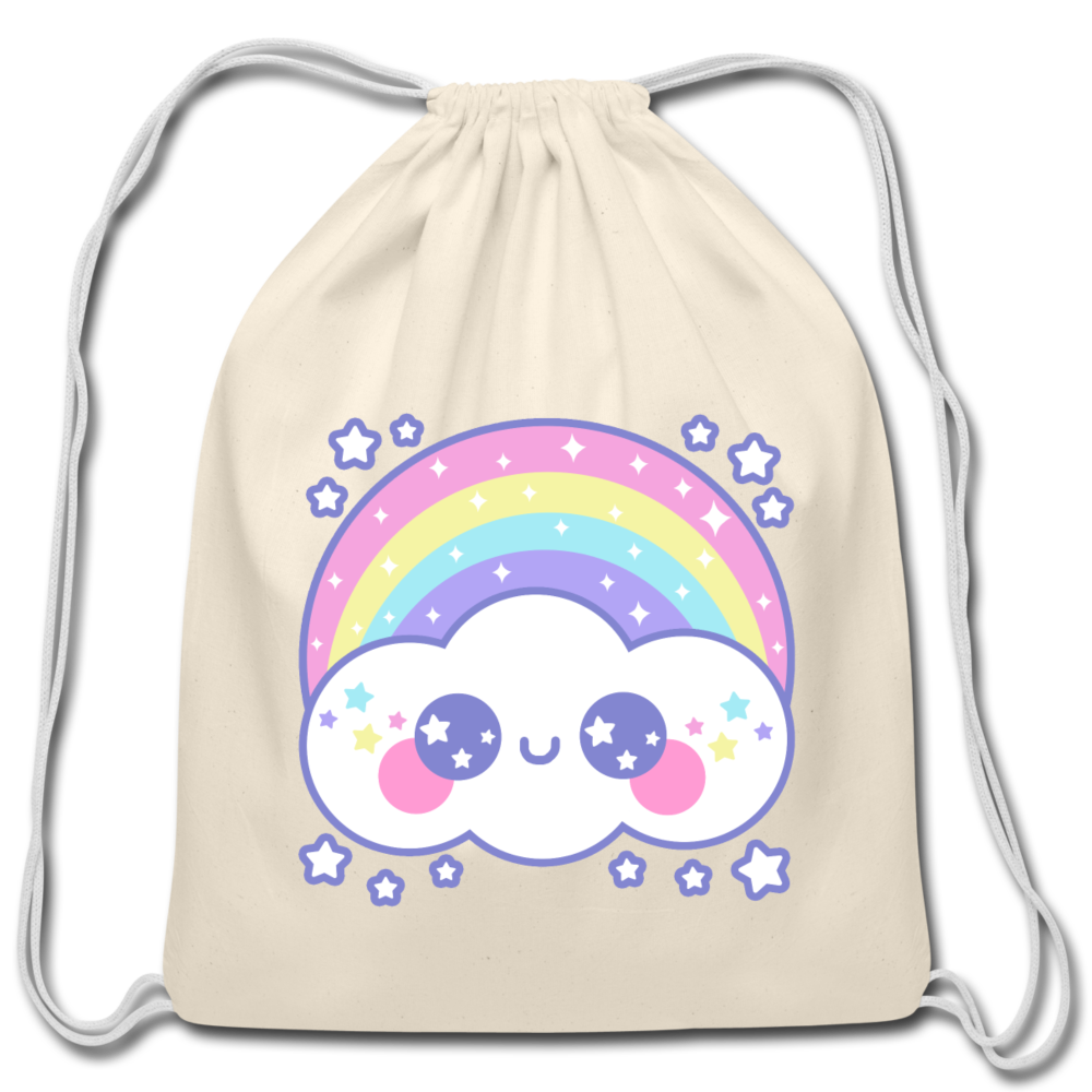 Happy Rainbow Cloud Cotton Drawstring Bag - natural