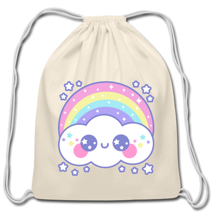 Happy Rainbow Cloud Cotton Drawstring Bag - natural