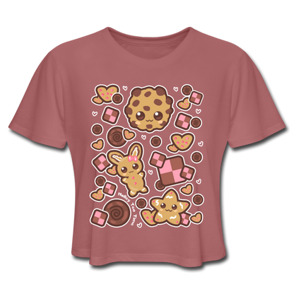Kawaii Cookies Women's Cropped T-Shirt - mauve