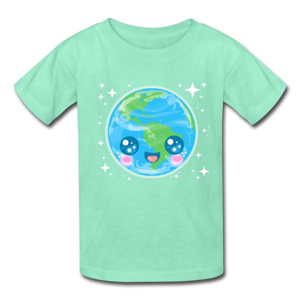 Youth Kawaii Earth T-Shirt - deep mint