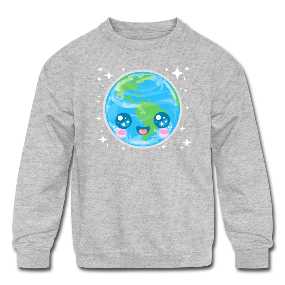 Kids' Kawaii Earth Crewneck Sweatshirt - heather gray
