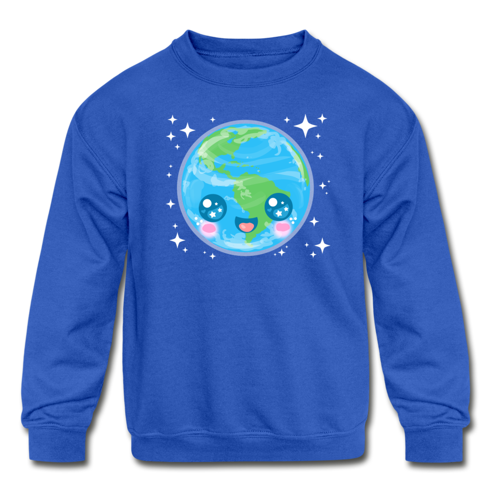 Kids' Kawaii Earth Crewneck Sweatshirt - royal blue