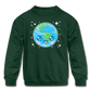 Kids' Kawaii Earth Crewneck Sweatshirt - forest green