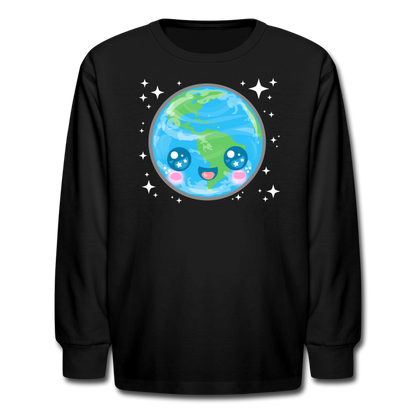 Kids' Kawaii Earth Long Sleeve T-Shirt - black