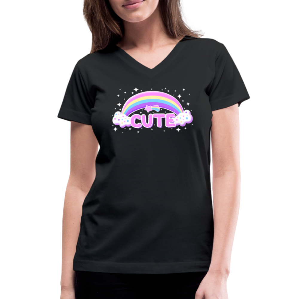 Rainbow Cute Magic Women's V-Neck T-Shirt - black