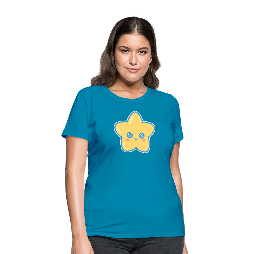 Kawaii Star Women's Turquoise T-Shirt - turquoise