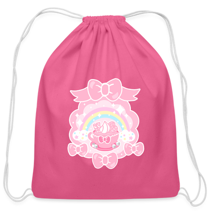 Teatime Fantasy Pink Cotton Drawstring Bag - pink