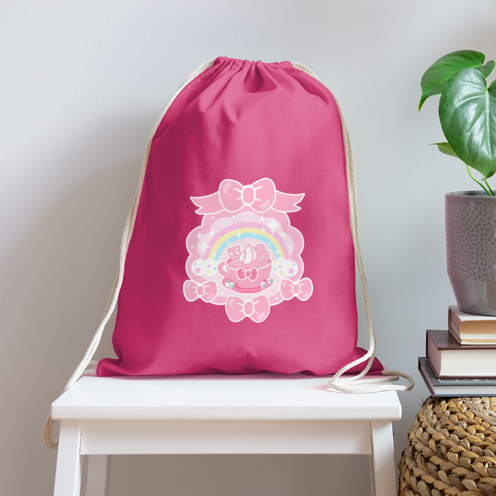 Teatime Fantasy Pink Cotton Drawstring Bag - pink