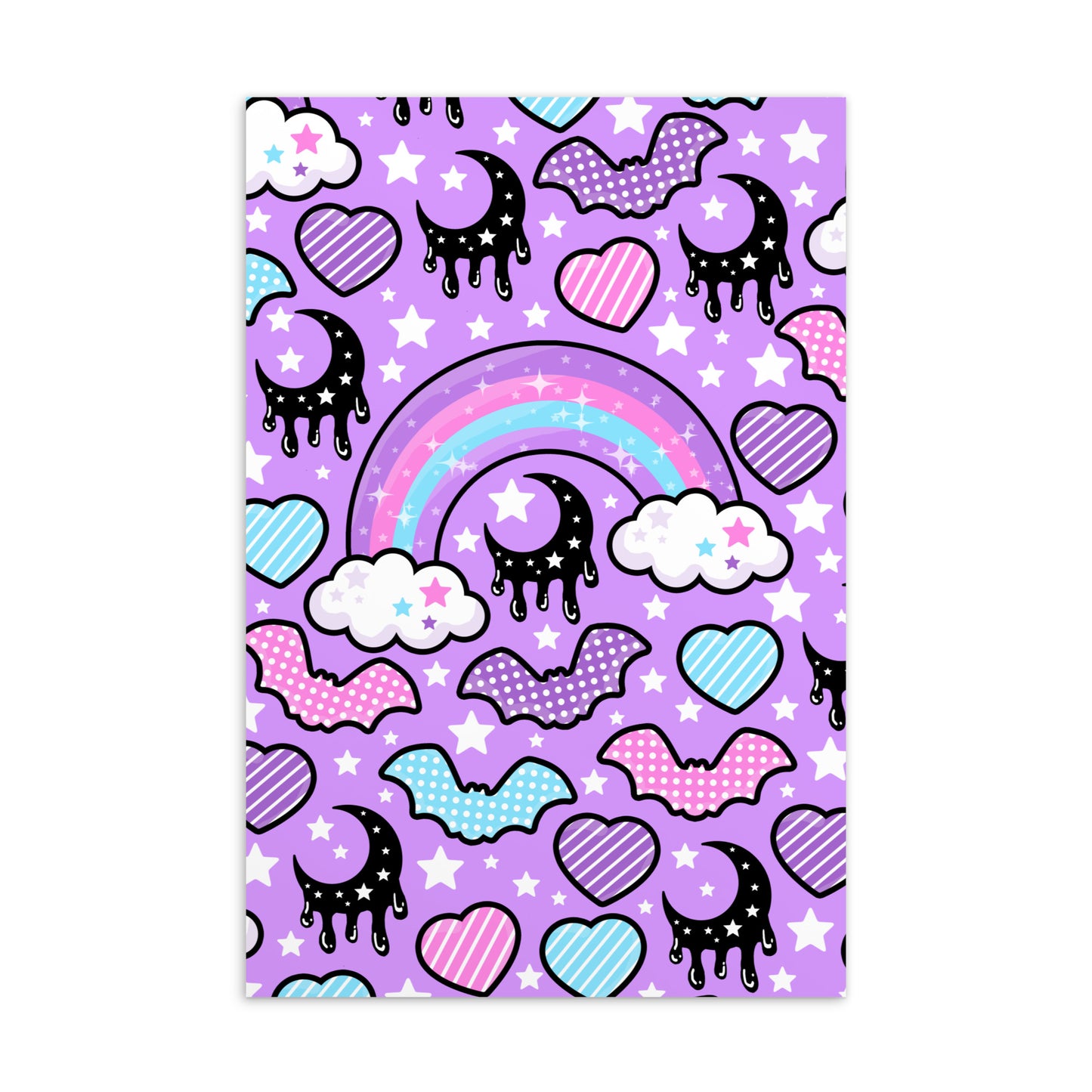 Rainbow Spooky Bats Purple - (4" x 6") Art Print Postcard