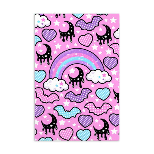 Rainbow Spooky Bats Pink - (4" x 6") Art Print Postcard