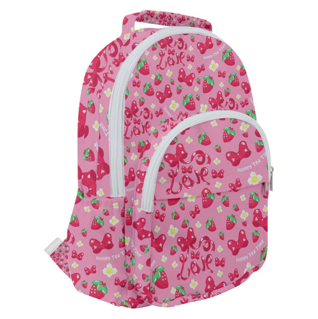 Strawberry ribbon rounded multi pocket backpack [made to order]