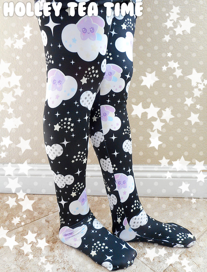 Shooting Star Clouds black tights [made to order]