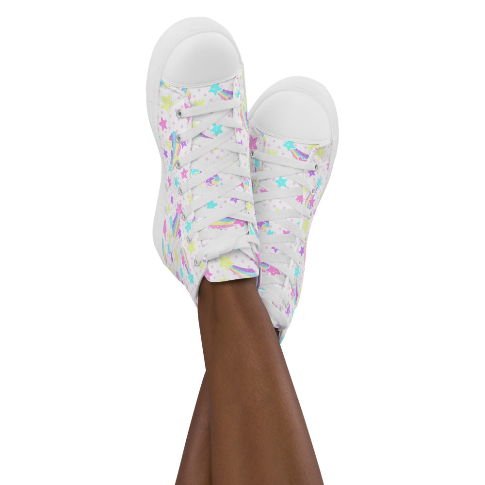 Starry Party White Women’s High Top Canvas Shoes