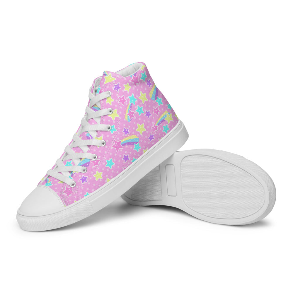 Starry Party Pink Women’s High Top Canvas Shoes