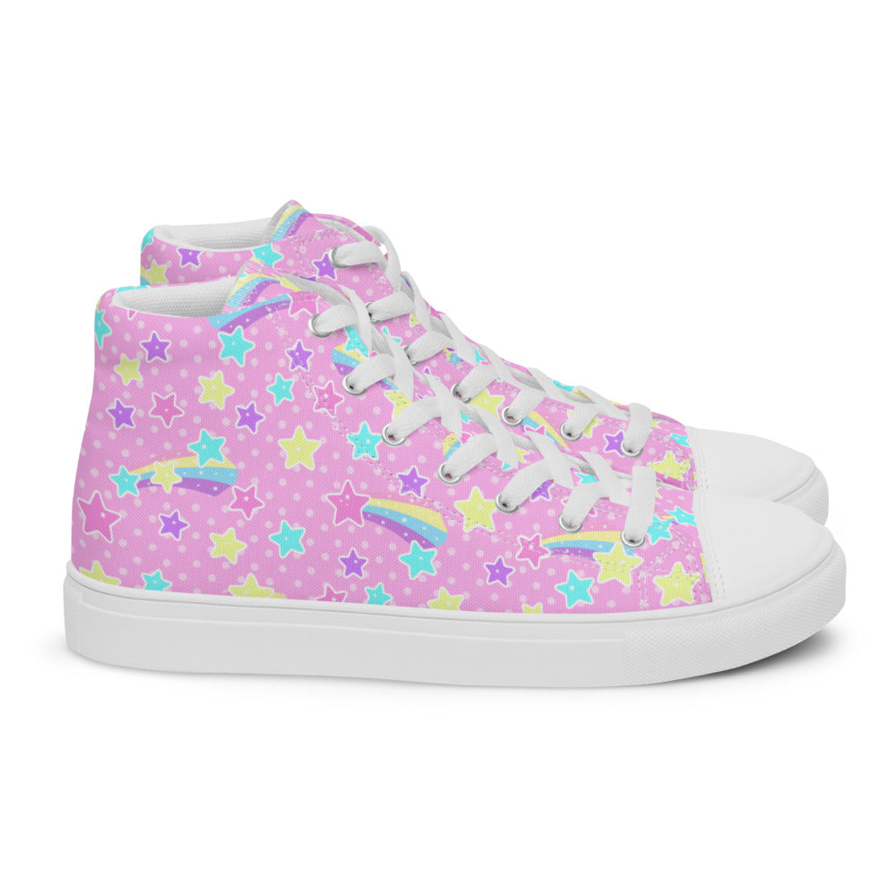 Starry Party Pink Women’s High Top Canvas Shoes