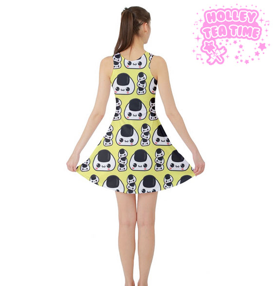 Cute rice ball yellow sleeveless skater dress [made to order]